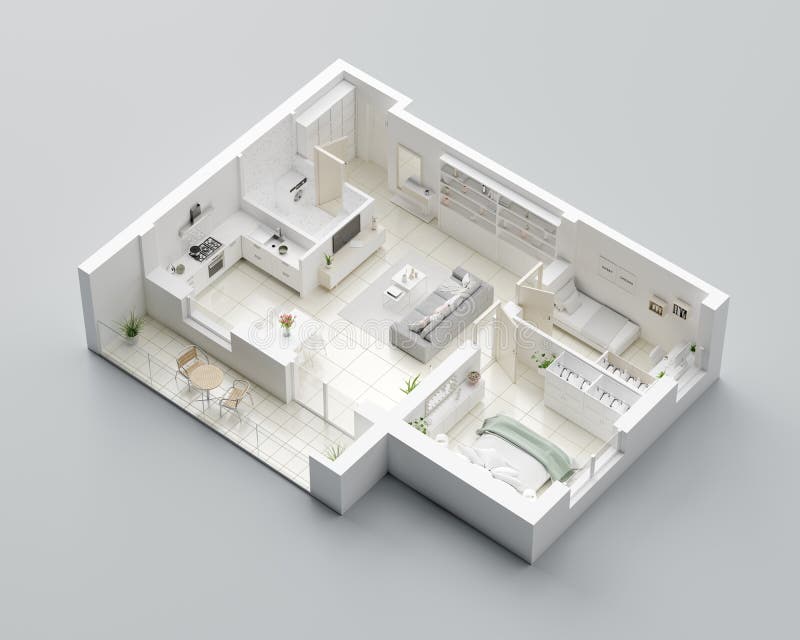 pianta 3D di una casa Apra la disposizione vivente dell'appartamento di concetto