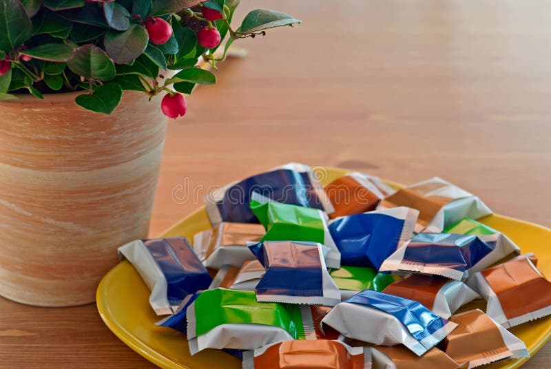 Pianta di pernettya con le caramelle colorate fotografia stock libera da diritti Pianta di pernettya con le caramelle colorate fotografia stock libera da diritti