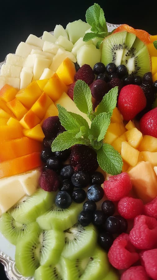 Piante di frutta fresche eleganti con berretti colorati e meloni creati con utensili generici AI illustrazione di stock