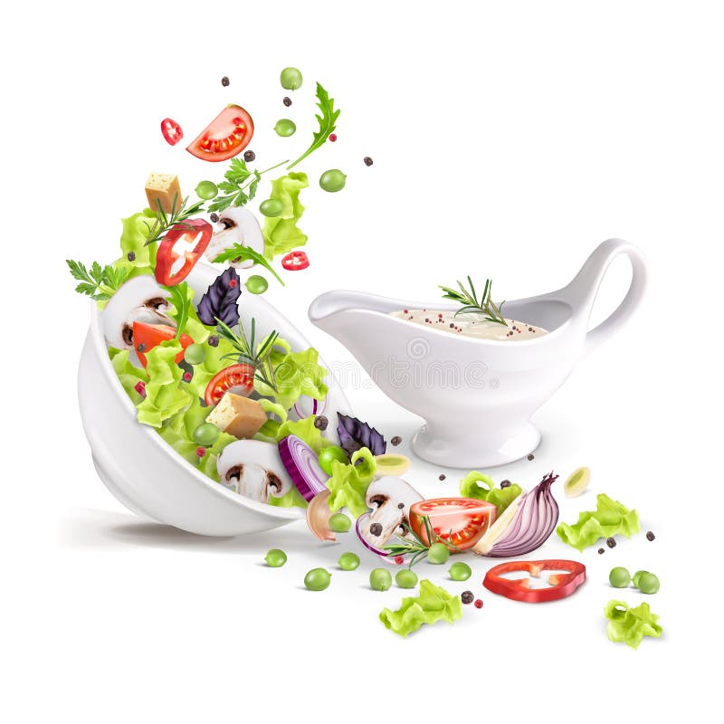 Piastra rovesciata con insalata di ortaggi freschi e salsa royalty illustrazione gratis