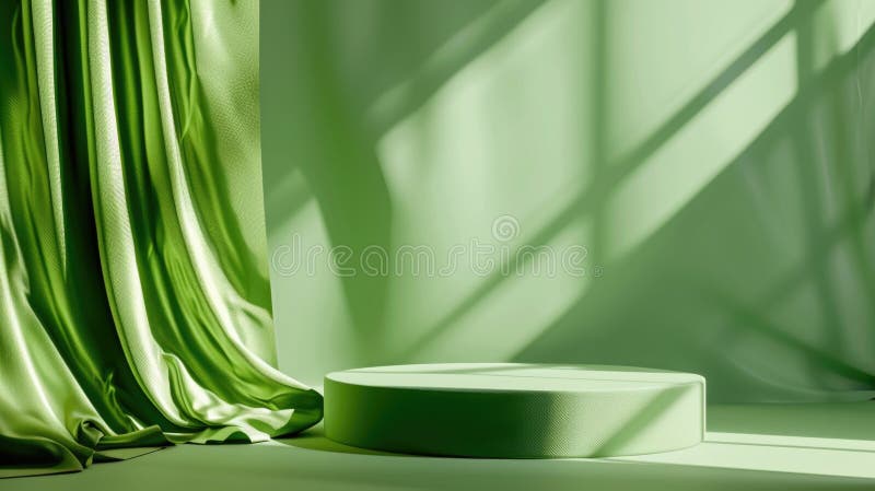 Piattaforma bianca con cortina verde fotografia stock libera da diritti