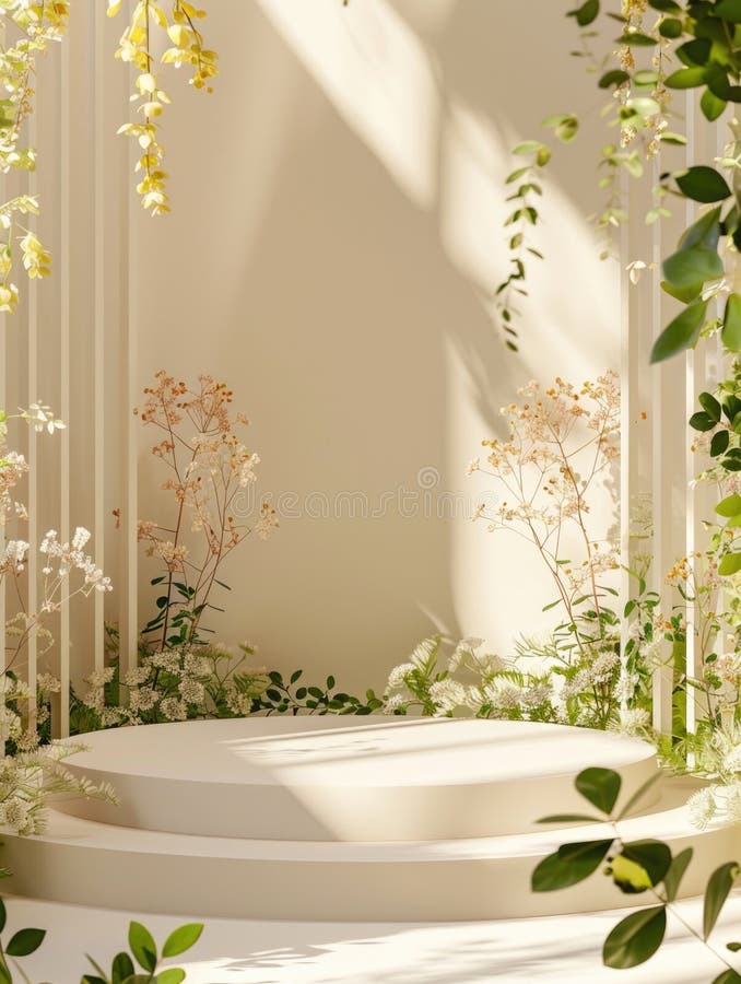 Piattaforma bianca con surround floreale immagine stock libera da diritti