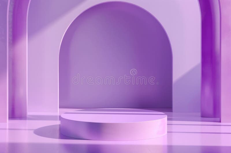Piattaforma bianca in sala viola immagini stock