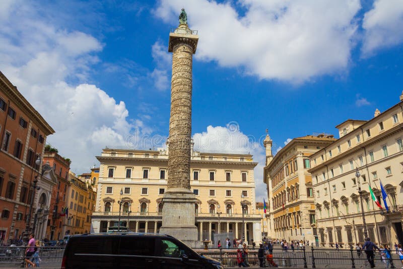 Piazza Colonna and residence of Italian prime minister stock image