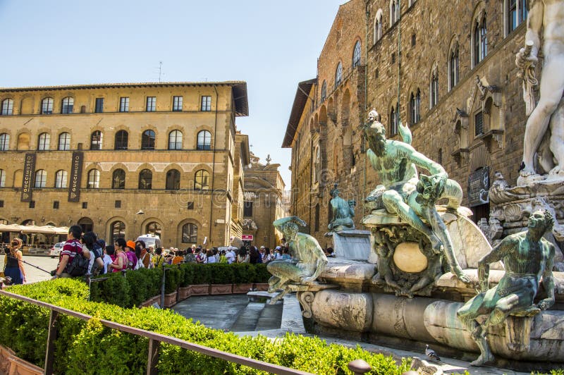 Piazza della Signoria in Florence, Italy at night. Fountain of Neptune stock photography Piazza della Signoria in Florence, Italy at night. Fountain of Neptune stock photography