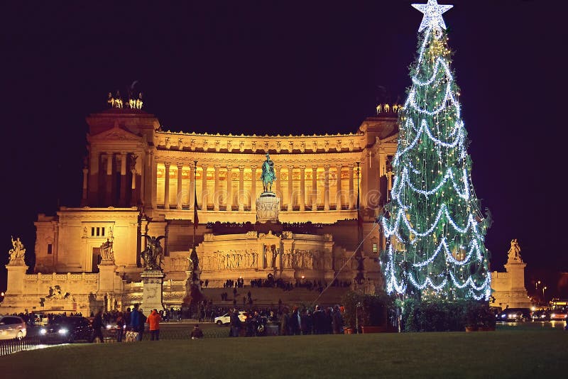 Piazza Venezia with the monument of Victor Emmanuel and altar of the fatherland in the night before christmas, Rome, Italy. Piazza Venezia with the monument of Victor Emmanuel and altar of the fatherland in the night before christmas, Rome, Italy