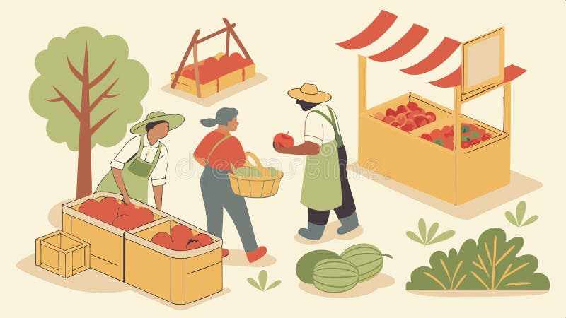 Piața fermierilor: persoanele care vând produse de pe piața locală produc un design al vectorilor pieței alimentare Generative AI royalty free illustration