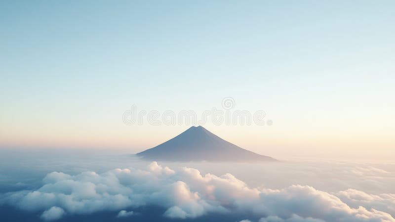 Pic de montagne majestueux émergeant d'une brume éthérée à l'aube illustration de vecteur
