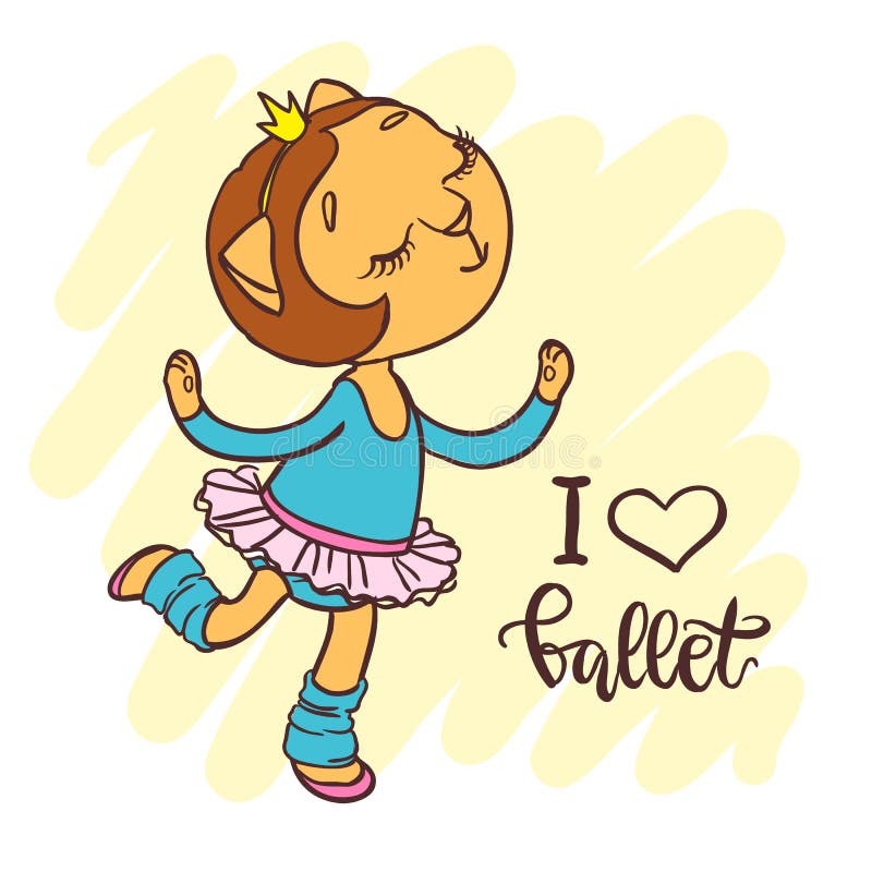 Piccola ballerina sveglia in tutu di balletto Iscrizione: amo il balletto illustrazione di stock Piccola ballerina sveglia in tutu di balletto Iscrizione: amo il balletto illustrazione di stock