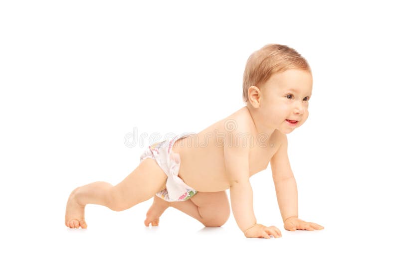 Piccola neonata adorabile che striscia sul pavimento fotografia stock Piccola neonata adorabile che striscia sul pavimento fotografia stock