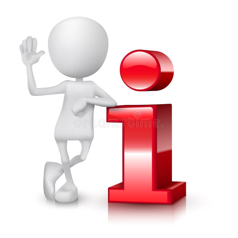 piccola persona 3d che sta vicino ad un'icona di informazioni illustrazione di stock piccola persona 3d che sta vicino ad un'icona di informazioni illustrazione di stock