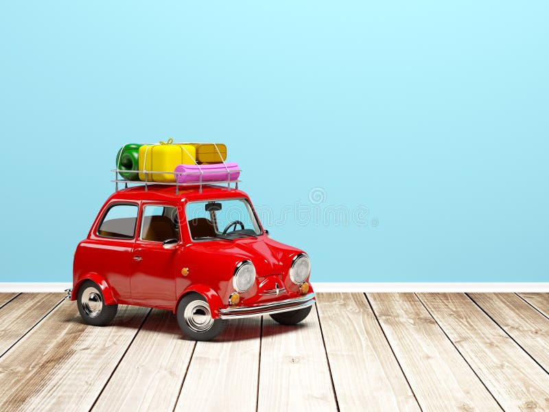 Piccola retro automobile di viaggio sul pavimento royalty illustrazione gratis Piccola retro automobile di viaggio sul pavimento royalty illustrazione gratis