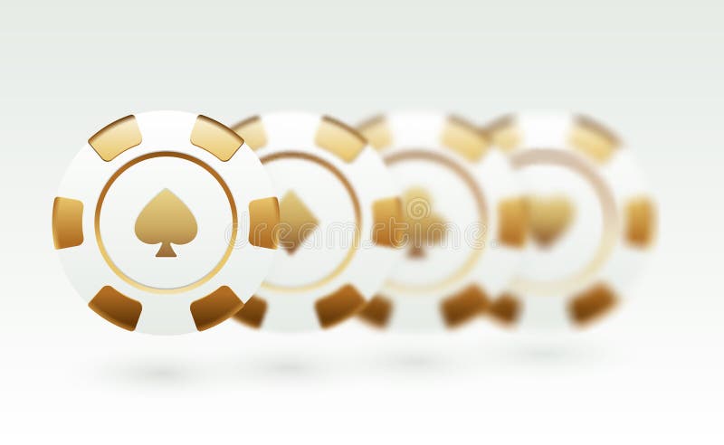 Piccole patatine di poker bianchi e d'oro, con punte di diamanti e simboli cardiaci. Design elegante e moderno per interfaccia ute illustrazione vettoriale