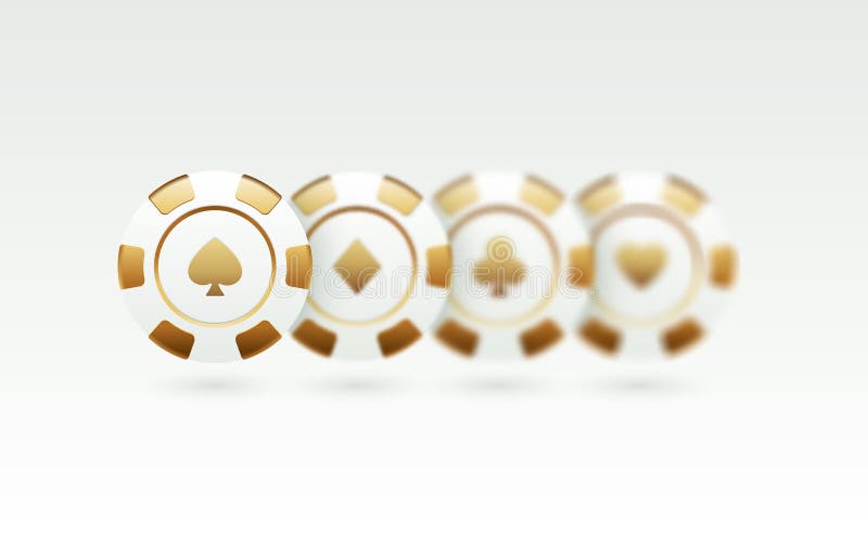 Piccole patatine di poker bianchi e d'oro, con punte di diamanti e simboli cardiaci. Design elegante e moderno per interfaccia ute illustrazione vettoriale