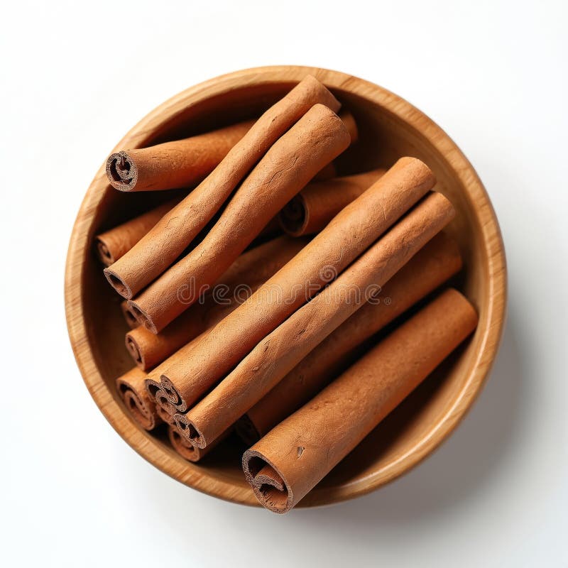 Piccoli bastoni di cannella sdraiati in bambù. Spezia bruna aromatica per uso culinario accrescere il sapore e il calore. Ingredie royalty illustrazione gratis