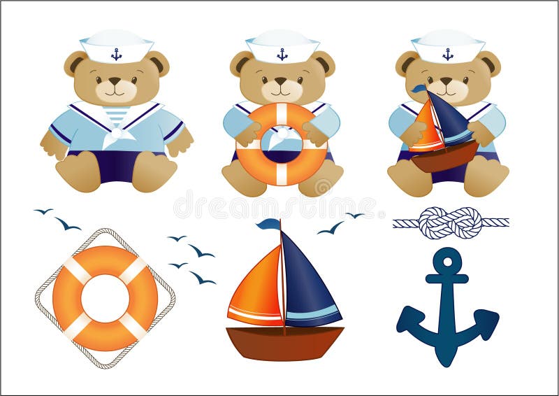 Piccoli orsi di orsacchiotto del marinaio royalty illustrazione gratis Piccoli orsi di orsacchiotto del marinaio royalty illustrazione gratis