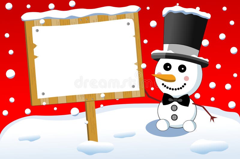Piccoli pupazzo di neve e bordo svegli del segno di Natale royalty illustrazione gratis Piccoli pupazzo di neve e bordo svegli del segno di Natale royalty illustrazione gratis