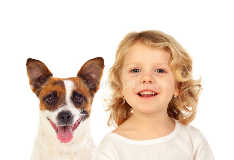 Piccolo bambino biondo con il suo cane immagini stock libere da diritti Piccolo bambino biondo con il suo cane immagini stock libere da diritti