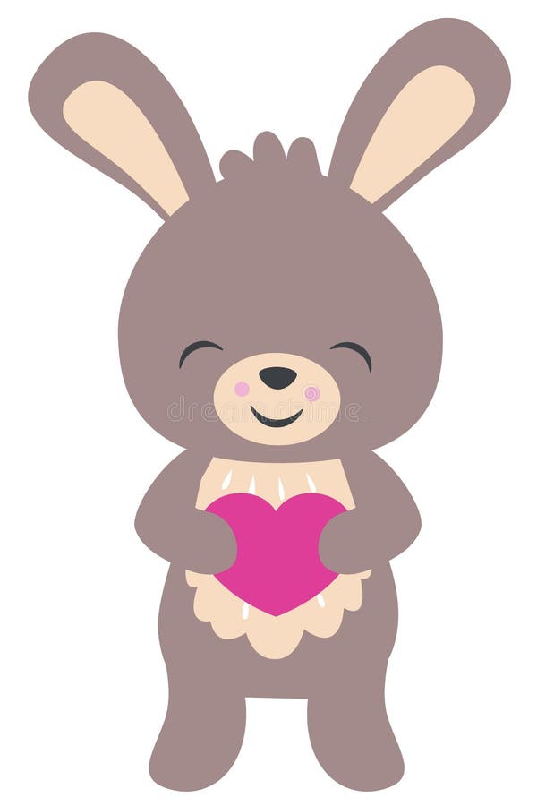 Piccolo Brown sveglio Gray Rabbit con l'illustrazione piana di vettore della tenuta degli occhi del cuore di biglietti di S. Vale royalty illustrazione gratis