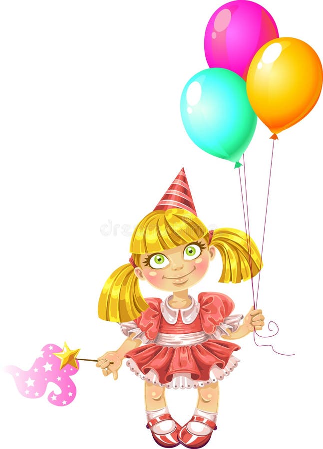 Piccolo fairy in vestito rosso con i baloons illustrazione vettoriale Piccolo fairy in vestito rosso con i baloons illustrazione vettoriale
