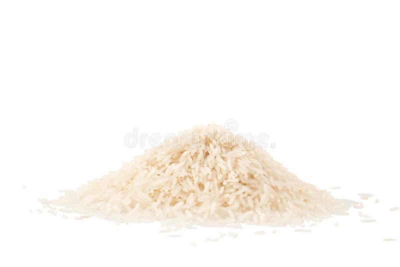 Piccolo mucchio di riso basmati isolato su un bianco immagini stock Piccolo mucchio di riso basmati isolato su un bianco immagini stock