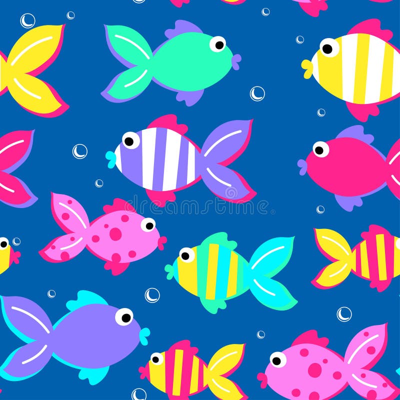 Piccolo pesce tropicale che nuota modello senza cuciture illustrazione di stock Piccolo pesce tropicale che nuota modello senza cuciture illustrazione di stock