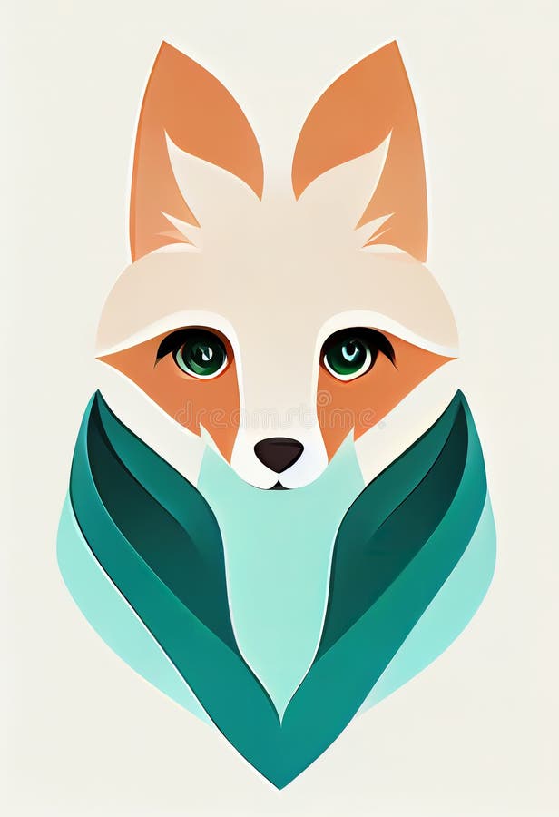 Piccolo ritratto di volpe a forma piatta. illustrazione digitale basata sul rendering mediante rete neurale. Immagine di fox ritratti.