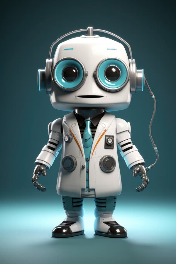 Piccolo robot giocattolo dall'aspetto carino generato con l'aria. occhi di colore ciano rotondo. illustrazione vettoriale