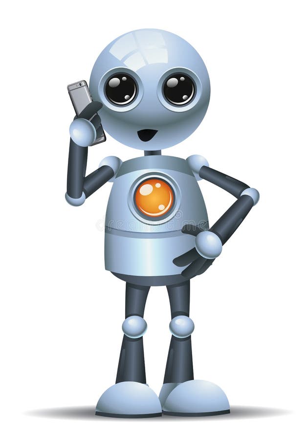 piccolo uomo d'affari del robot che parla sul telefono illustrazione vettoriale piccolo uomo d'affari del robot che parla sul telefono illustrazione vettoriale