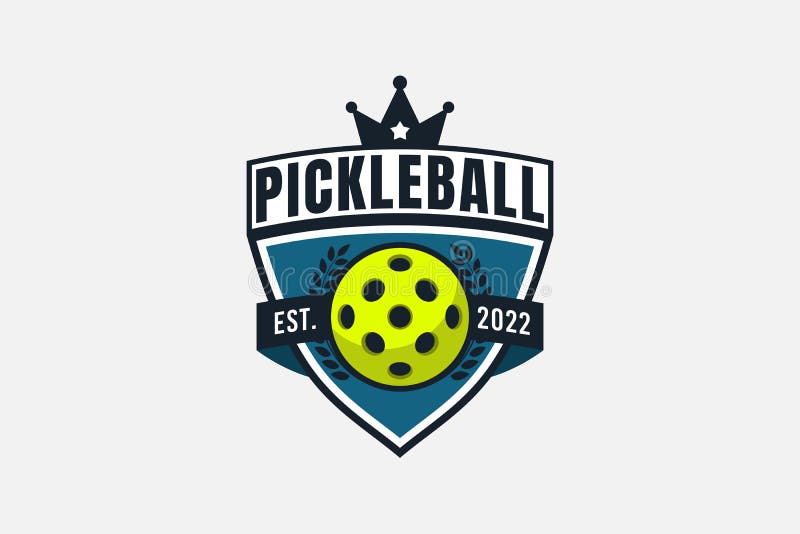 Pickleball Logo with a Combination of a Ball, Shield and Crown Stock