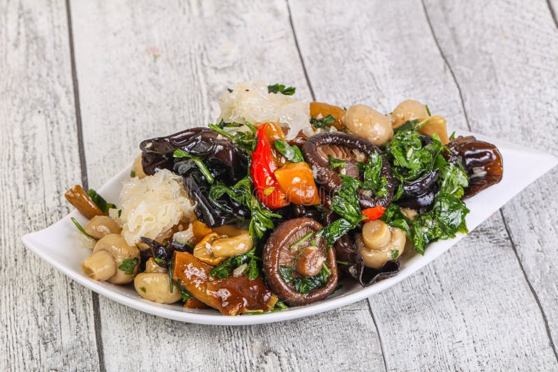 Pickled Asian Mushroom Mux with Herbs Stock Photo Image of soup
