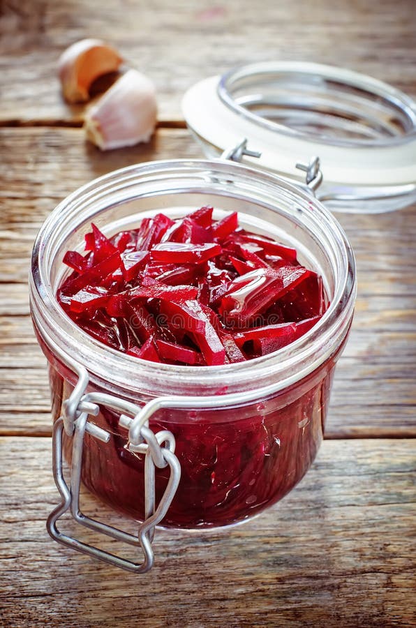 Pickled beets in the jar stock image. Image of piece 44039691