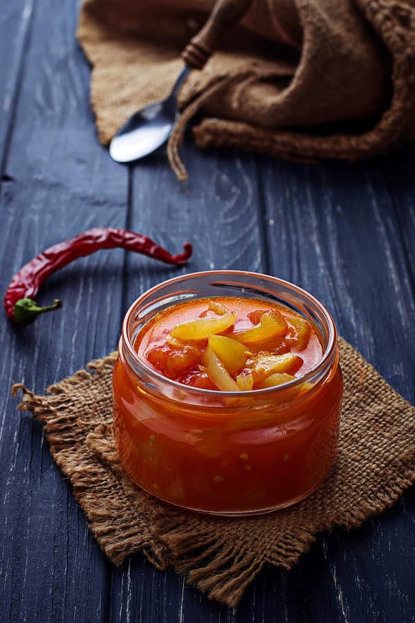 Pickled Bulgarian Peppers in a Glass Jar Stock Image Image of