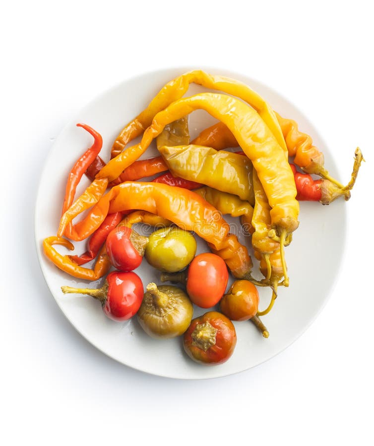 Pickled Chili Peppers on Plate Stock Image Image of chili, healthy