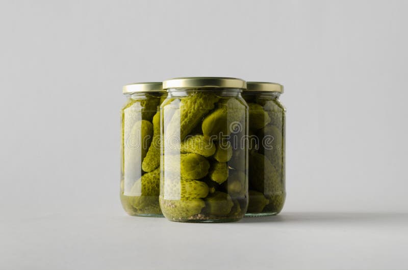 Download Pickled Cucumber Jar Mock-Up - Three Jars. Blank Label Stock Photo - Image of jars, regular ...