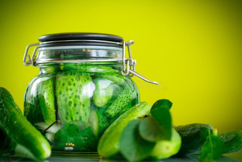 Pickled Cucumbers With Spices In Glass Jar Stock Photo ...