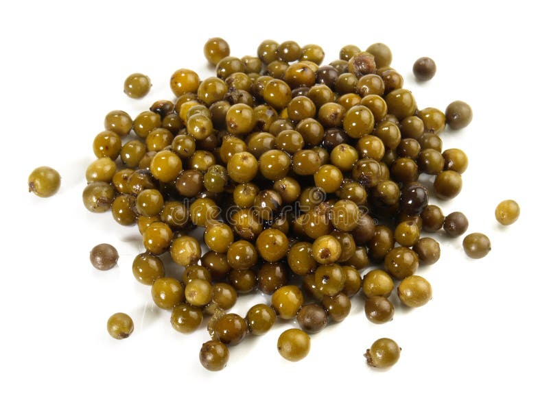 Pickled Green Peppercorns on White Background Isolated Stock Image