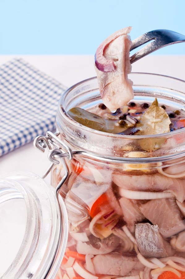 A Jar of Pickled Herring, Isolated Stock Image Image of glass