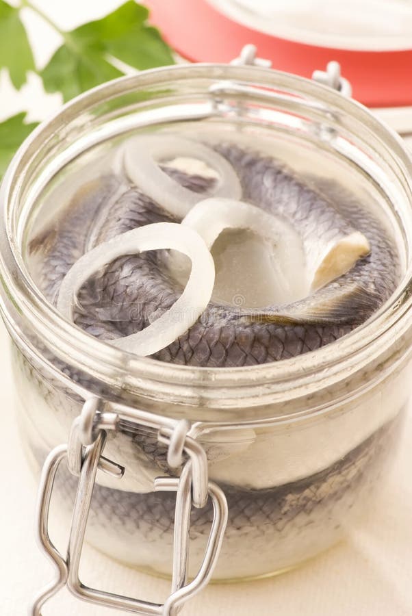 A Jar of Pickled Herring, Isolated Stock Image Image of glass
