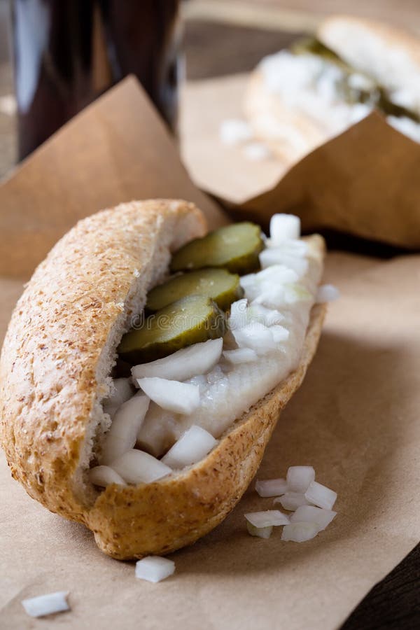 Pickled herring sandwich stock image. Image of local 88587445