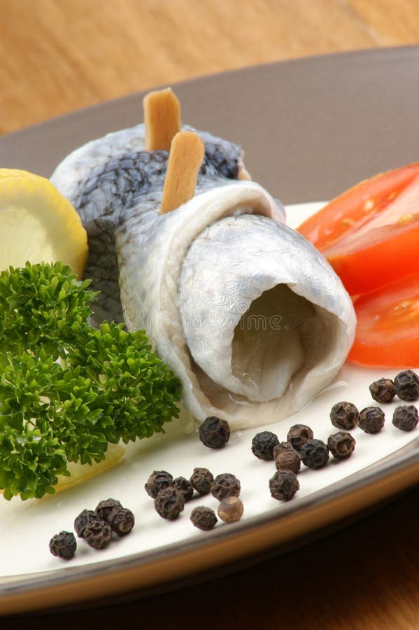 Pickled Herring with Tomato, Onion and Lemon Stock Image Image of
