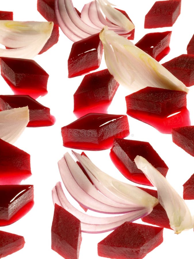 Pickled Red Beets with Onion on White Background Isolated Stock Photo