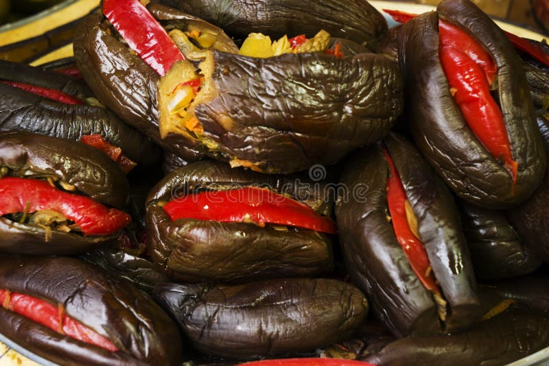 Pickled stuffed eggplant with vegetables stock image Pickled stuffed eggplant with vegetables stock image