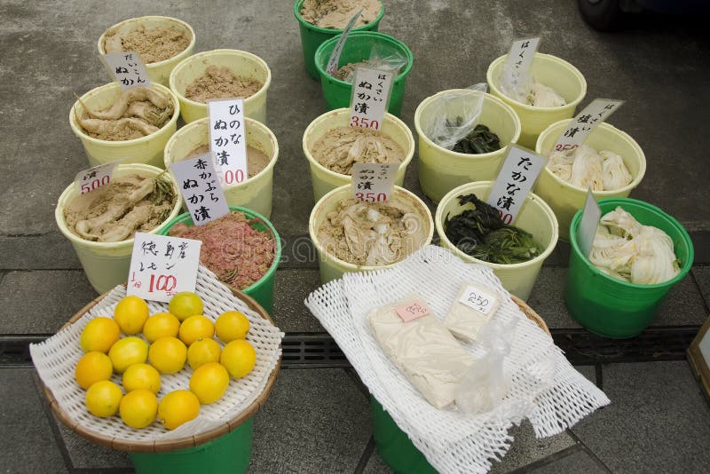 Pickled Vegetables on a Marked in Japan Stock Photo Image of green