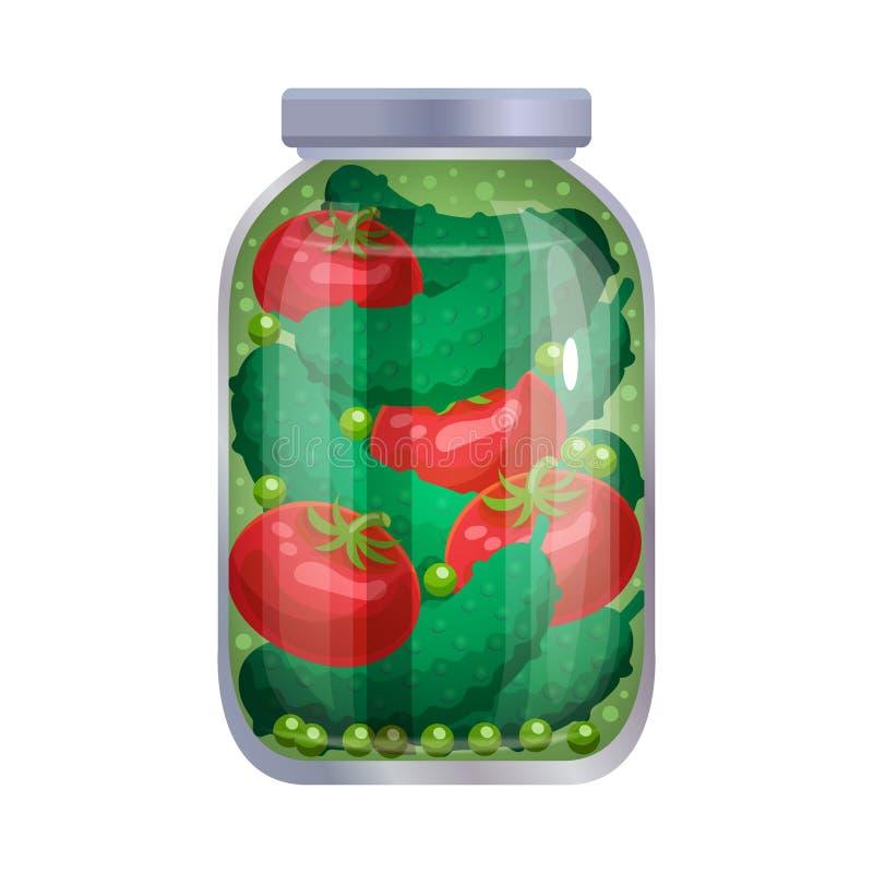 Pickles composition with isolated image of mason jar filled with marinated vegetables on blank background vector illustration. Pickles composition with isolated image of mason jar filled with marinated vegetables on blank background vector illustration