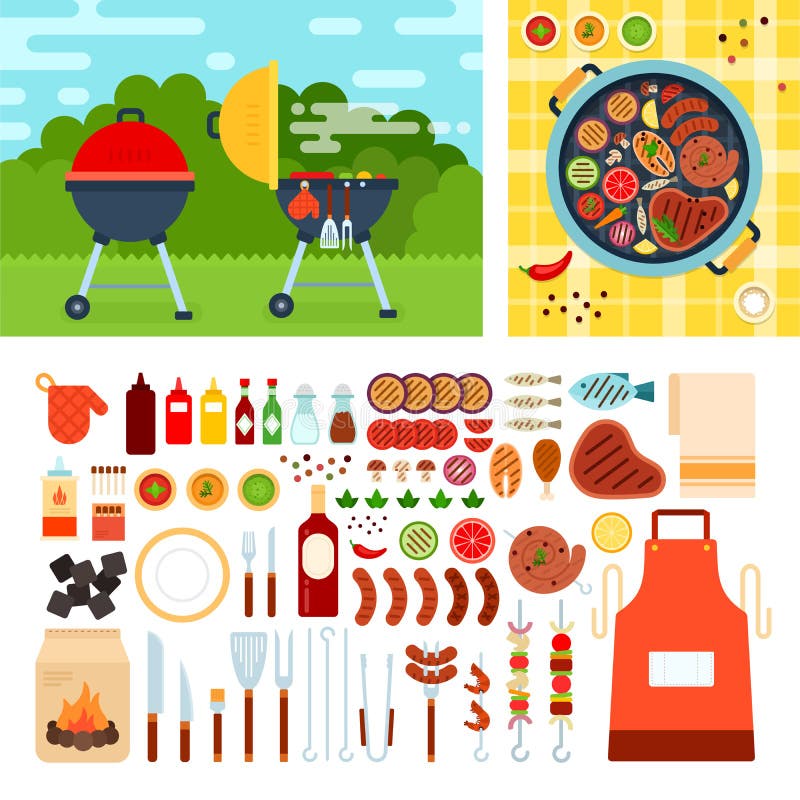 Picknic com a grade no dia de verão ilustração stock Picknic com a grade no dia de verão ilustração stock