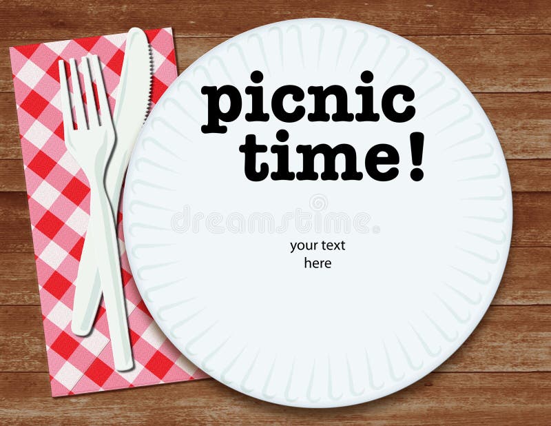 Picknick uitnodiging flyer art op houten tafel