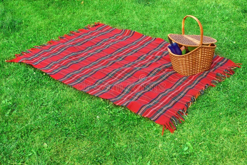 herstel vergeven Waakzaamheid Picknickdeken En Mand Op Het Gazon Stock Afbeelding - Image of klaver,  gras: 43768359