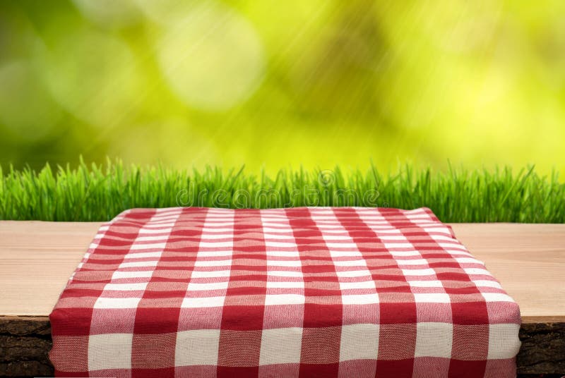 Picknicktisch mit cheched Tischdecke stockbild Picknicktisch mit cheched Tischdecke stockbild