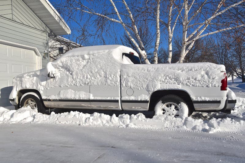 Pickup Covered with Snow after a Blizzard Stock Photo Image of